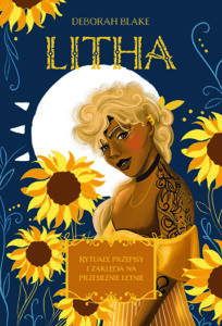 Animowana okładka książki. Czarnoskóra postać z blond włosami i zółtej sukience, otoczona słonecznikami. Niebieskie tło
