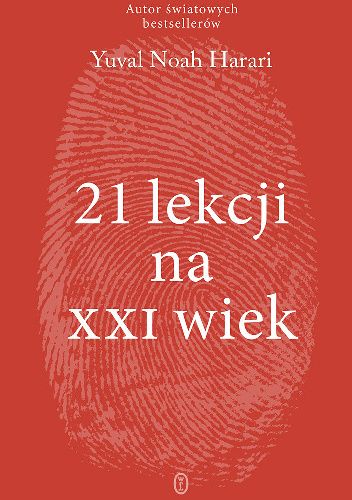 Czerwone tło, na nich odcisk palca, na nim tytuł - 21 lekcji na XXI wiek