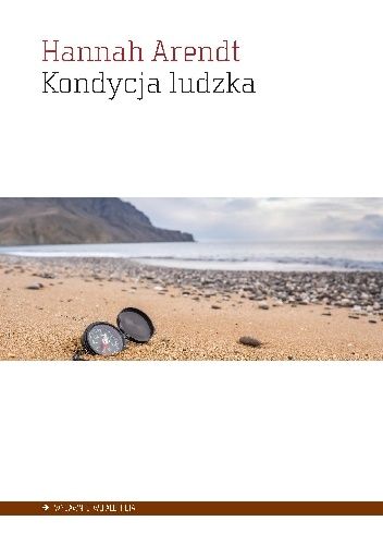 Obrazek plaży, na piasku zegarek, u góry autor i tytuł - Kondycja ludzka