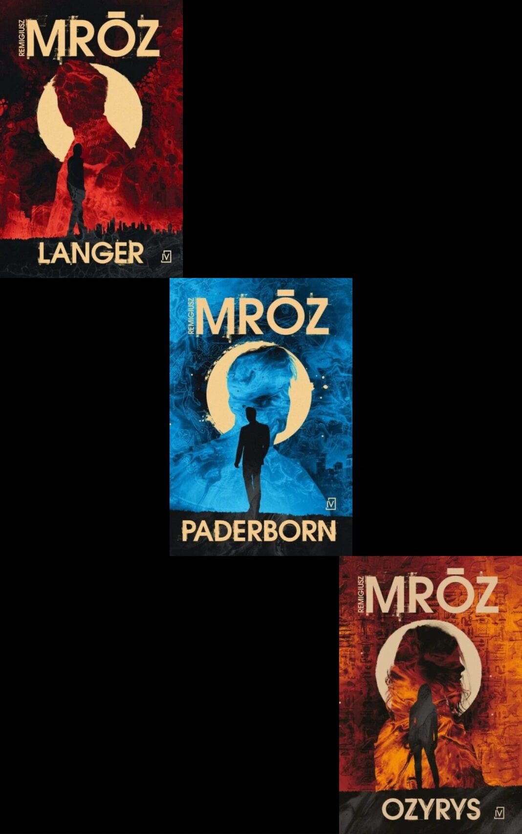 Untitled design Okładki książek „Langer”, „Paderborn”, „Ozyrys” autorstwa Remigiusza Mroza